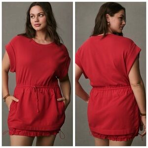 Anthropologie Daily Practice Red Short Sleeve Mini Dress with Drawstring Hem